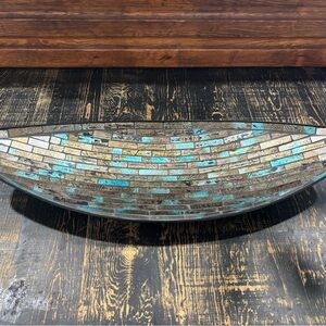 Long Glass Mosaic Decorative Bowl - Turquoise & Gold